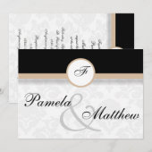 Faire-part de mariage de monogramme beige Damas (Devant / Derrière)