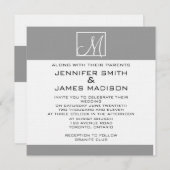 Faire-part de mariage de monogramme blanc gris mod (Devant / Derrière)