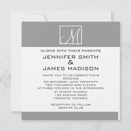 Faire-part de mariage de monogramme blanc gris mod (Devant)