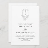 Faire-part de mariage de monogramme blanc noir (Devant / Derrière)
