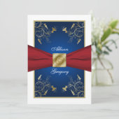 Faire-part de mariage de monogramme bleu bleu roug (Debout devant)