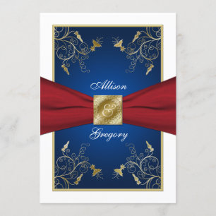 Faire-part de mariage de monogramme bleu bleu roug