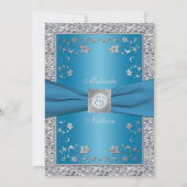 Faire-part de mariage de monogramme bleu et argent (Devant)