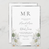 Faire-part de mariage de monogramme botanique blan (Devant / Derrière)