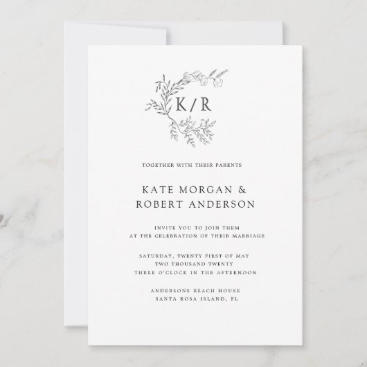 Faire-part de mariage de Monogramme Botanique de C (Devant)