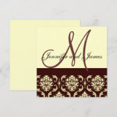 Faire-part de mariage de monogramme Brown de Damas (Devant / Derrière)