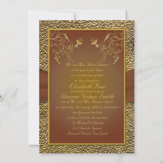 Faire-part de mariage de monogramme Brown et d'or (Dos)