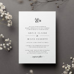 Faire-part de mariage de monogramme d'ammoniac<br><div class="desc">Personnalisez cette invitation de mariage classique et élégante avec votre monogramme ou votre duogramme joint par un esperluet décoratif. Ajoutez les détails de votre mariage en lettres noires intemporelles avec accents de script de calligraphie. Un beau choix en noir et blanc classique pour les mariages en toute saison. Autres termes...</div>