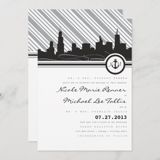 Faire-part de mariage de monogramme d'Ancre de (Devant / Derrière)