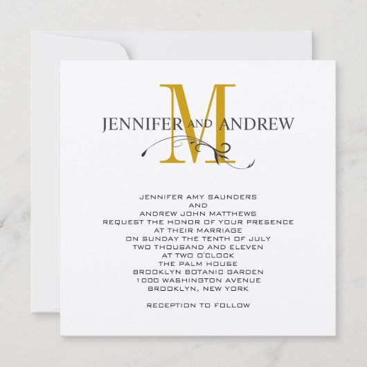 Faire-part de mariage de monogramme d'argent et (Devant)