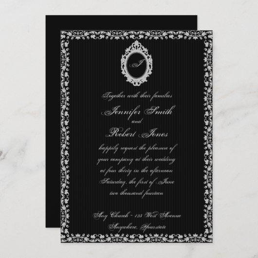 Faire-part de mariage de monogramme de cadre gothi (Devant / Derrière)