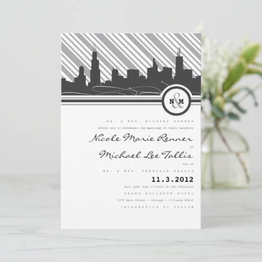 Faire-part de mariage de monogramme de Chicago (Debout devant)