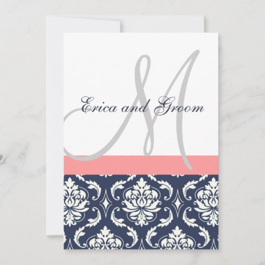 Faire-part de mariage de monogramme de corail dama (Devant)