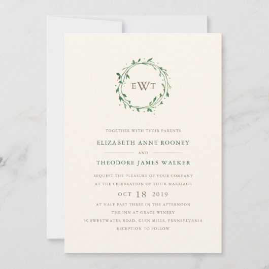 Faire-part de mariage de monogramme de couronne | (Devant)