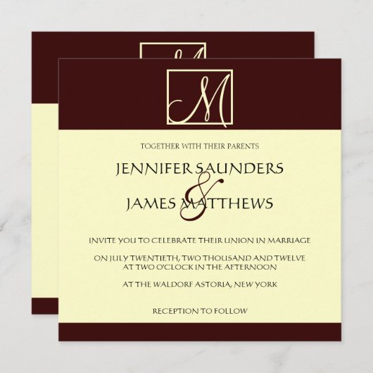 Faire-part de mariage de monogramme de crème et de (Devant / Derrière)