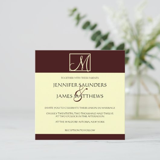 Faire-part de mariage de monogramme de crème et de (Debout devant)