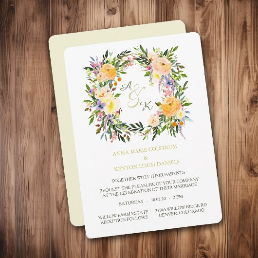 Faire-part de mariage de monogramme de germes flor