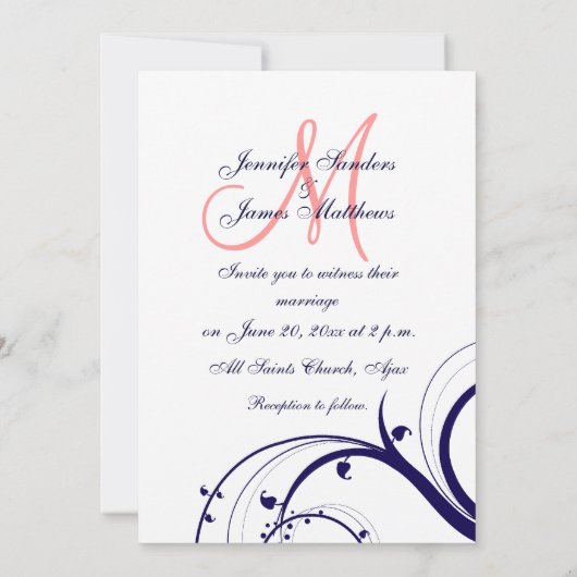 Faire-part de mariage de monogramme de la marine C (Dos)