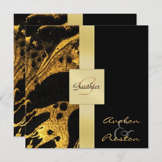 Faire-part de mariage de monogramme d'or (Devant / Derrière)