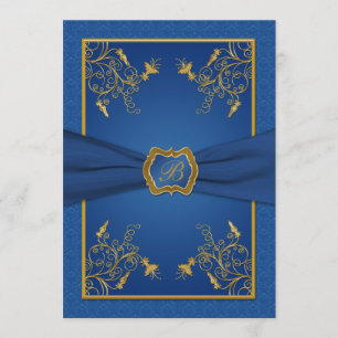 Faire-part de mariage de monogramme floral bleu et