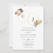 Faire-part de mariage de monogramme floral d'autom (Devant)