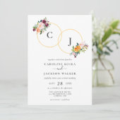 Faire-part de mariage de monogramme floral d'autom (Debout devant)