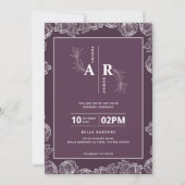 Faire-part de mariage de monogramme floral pourpre (Devant)