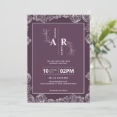 Faire-part de mariage de monogramme floral pourpre (Debout devant)