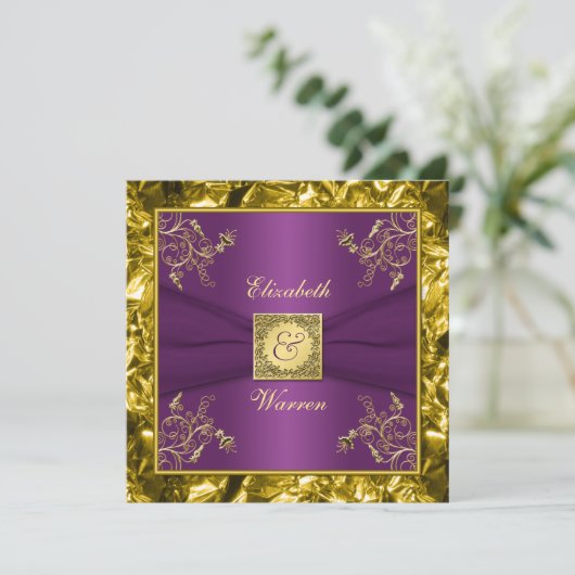 Faire-part de mariage de monogramme floral violet  (Debout devant)