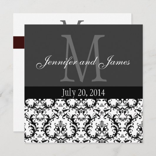 Faire-part de mariage de monogramme noir et blanc (Devant / Derrière)