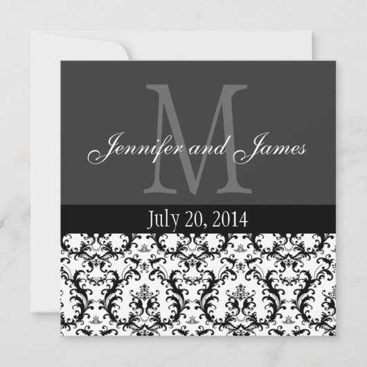 Faire-part de mariage de monogramme noir et blanc (Devant)