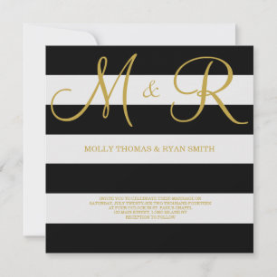 Faire-part de mariage de monogramme noir et or