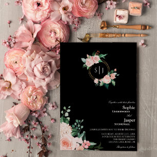 Faire-part de mariage de monogramme noir flou