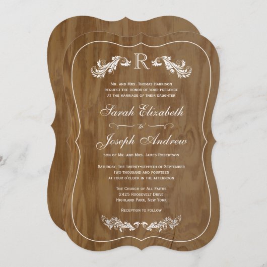 Faire-part de mariage de monogramme officiel en ch (Devant / Derrière)