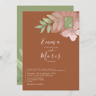 Faire-part de mariage de monogramme orange vert Sa