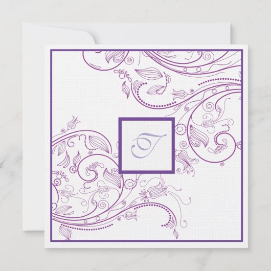 Faire-part de mariage de monogramme pourpre (Dos)