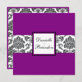 Faire-part de mariage de monogramme pourpre damass (Devant / Derrière)
