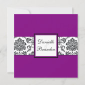 Faire-part de mariage de monogramme pourpre damass (Devant)
