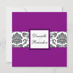 Faire-part de mariage de monogramme pourpre damass