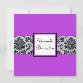 Faire-part de mariage de monogramme pourpre damass (Devant)