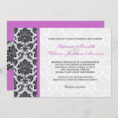 Faire-part de mariage de monogramme pourpre damass (Devant / Derrière)