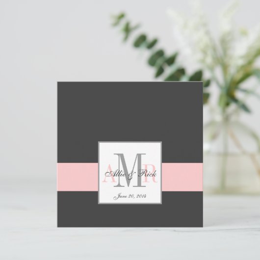 Faire-part de mariage de monogramme rose et de cha (Debout devant)