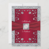 Faire-part de mariage de monogramme rouge, argenté (Devant)