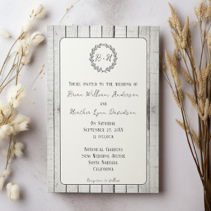 Faire-part de mariage de monogramme rustique blanc