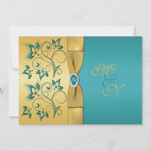 Faire-part de mariage de monogramme Turquoise en o (Devant)
