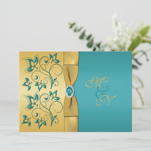 Faire-part de mariage de monogramme Turquoise en o (Debout devant)