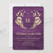 Faire-part de mariage de monogramme violet en bois (Devant)