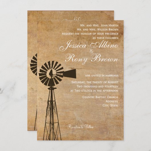 Faire-part de mariage de moulin à vent rustique (Devant / Derrière)