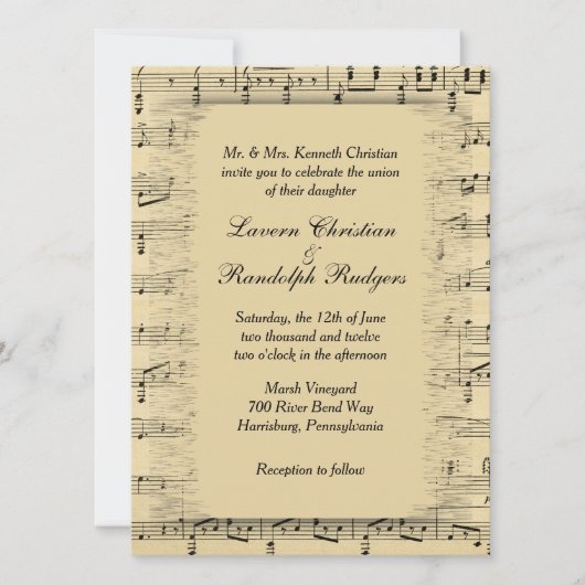 Faire-part de mariage de musique classique en feui (Devant)