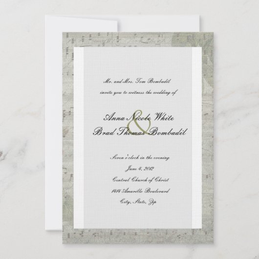 Faire-part de mariage de musique inversée Rose Vin (Devant)